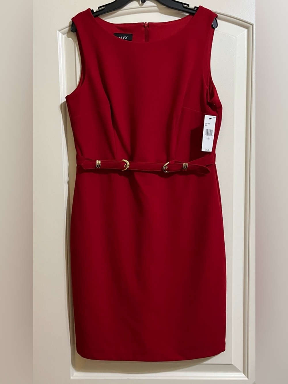 NWT ALYX Red Sleeveless Dress Gold Buckled With Belted Accent Design Size 8